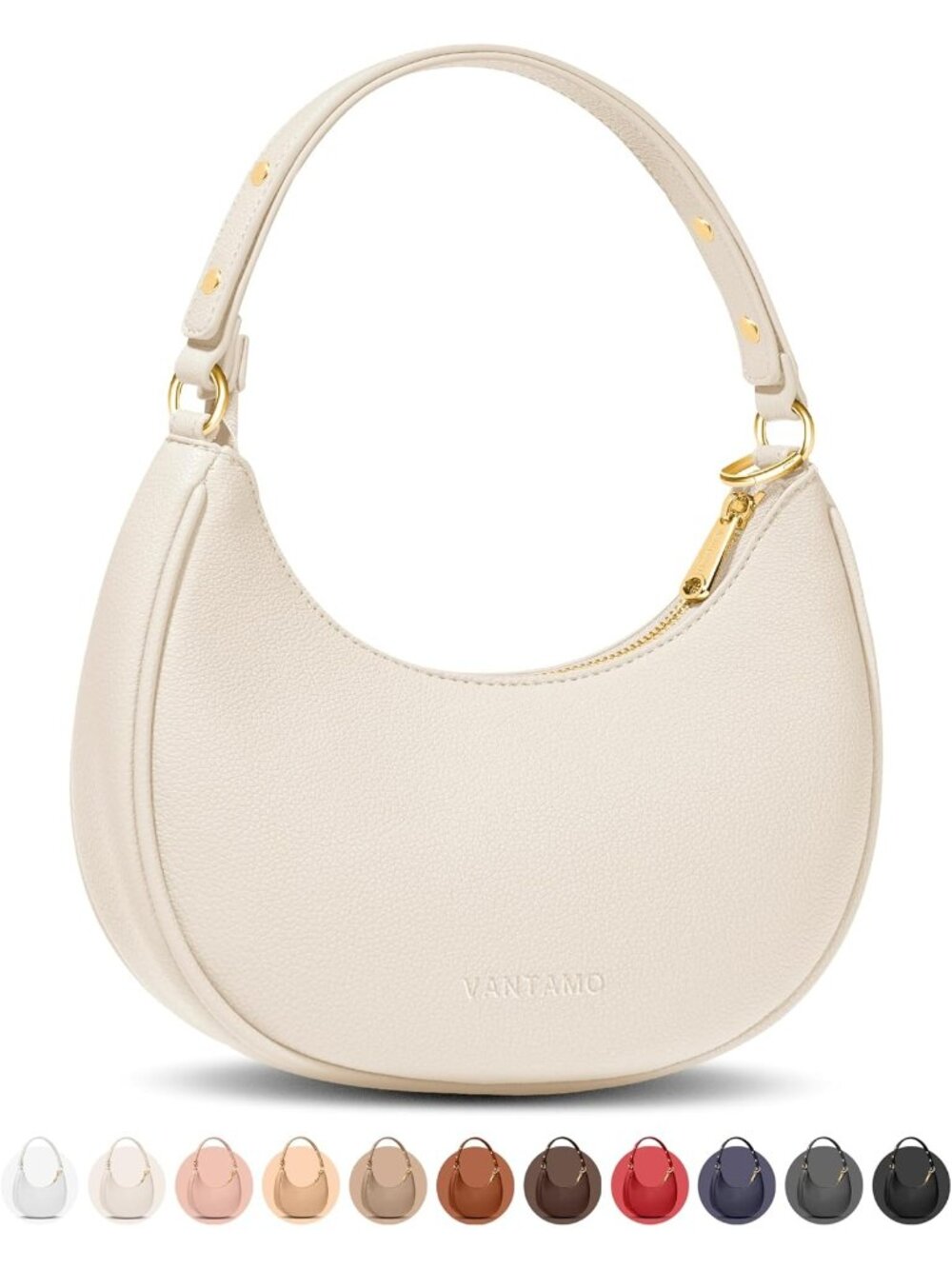 👜Women's Off-white RFID Crescent Bag Half Moon Clutch Anti-Theft Shoulder Purse